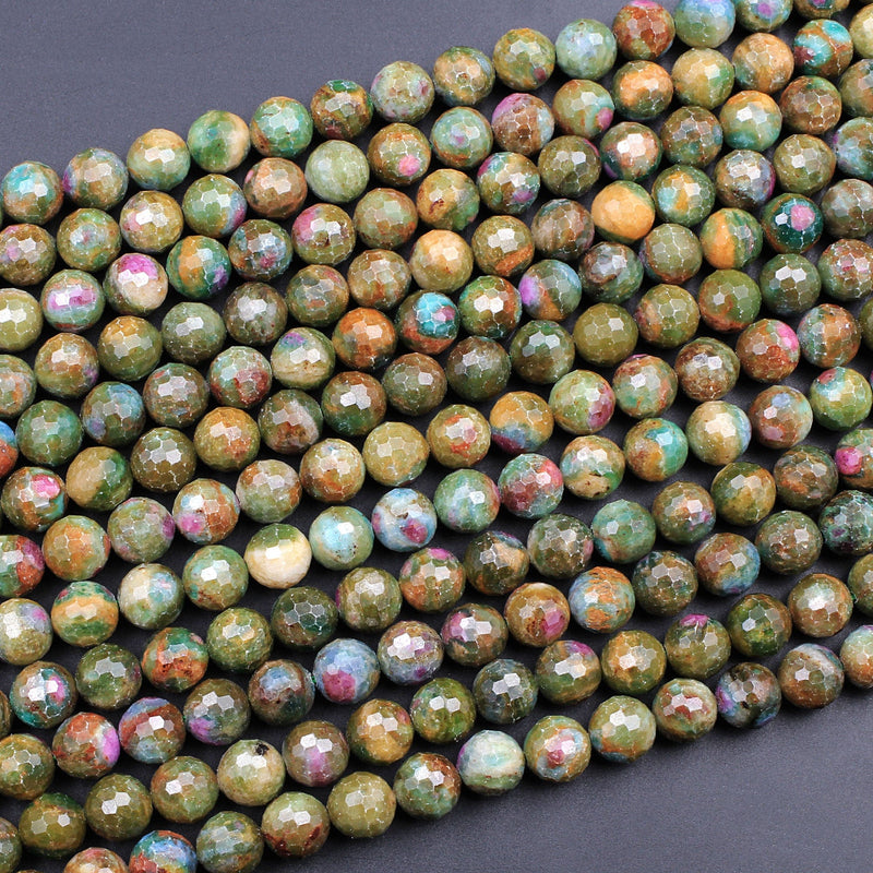 Natural Ruby Fuchsite Faceted Round 6mm 7mm 8mm 10mm 12mm 14mm Red Ruby Green Fuchsite Gemstone Fuschite 16" Strand