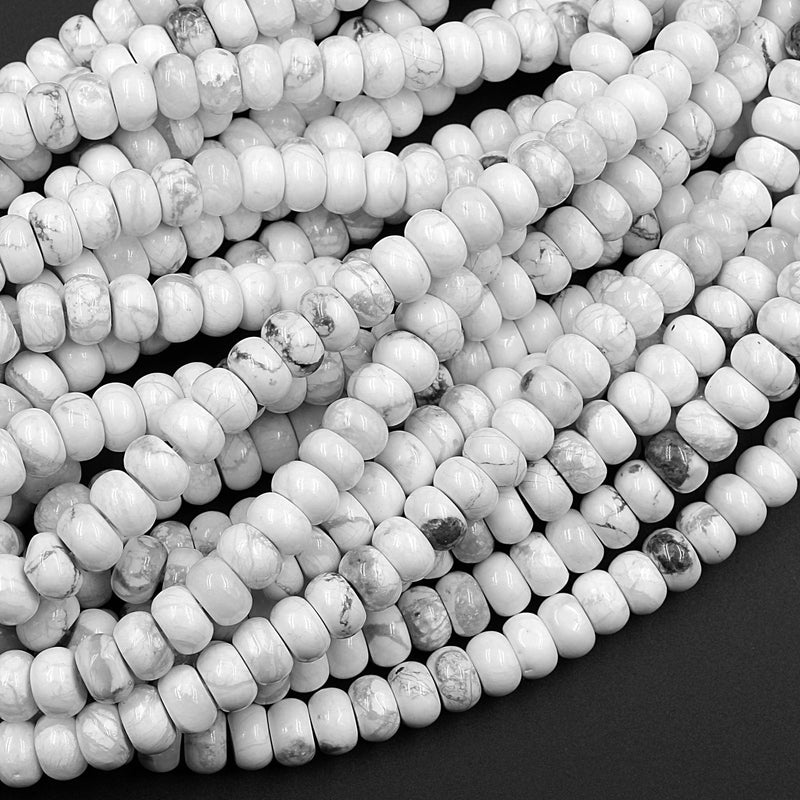 Natural Howlite Rondelle Beads 6x4mm 8x5mm Superior A grade Natural White Grey Howlite Smooth Plain Rondelle 16" Strand