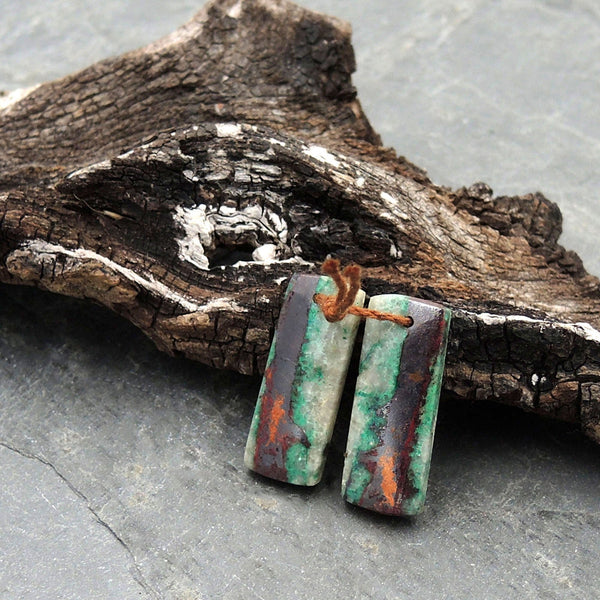 Natural Chrysocolla in Copper Earring Pair Drilled Cabochon Cab Pair Rectangle Matched Gemstone Bead Pair From Arizona