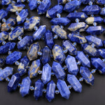 Natural Blue Denim Sodalite Faceted Double Terminated Points Center Drilled Short Focal Pendant Beads 15.5" Strand