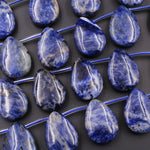 Large Natural Blue Sodalite Teardrop Pendant Beads Top Side Drilled Focal Denim Blue Pear Gemstone 15.5" Strand