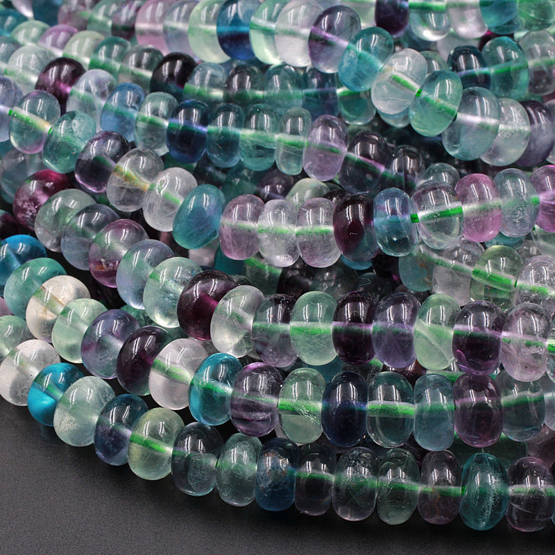 AAA Super Clear Natural Fluorite Rondelle Beads 8mm Intense Purple Green Blue Gemstone Beads 16" Strand