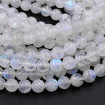 Natural Rainbow Moonstone 8mm Round Beads Extra Blue Flashes Translucent Real Genuine Gemstone 16" Strand