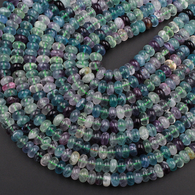 Natural Fluorite 8mm Rondelle Beads Soft Purple Green Blue Gemstone Beads 16" Strand