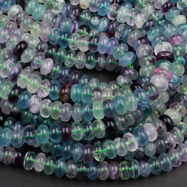Natural Fluorite 8mm Rondelle Beads Soft Purple Green Blue Gemstone Beads 16" Strand