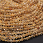 AA Grade Natural Golden Rutile Quartz  3mm 4mm 5mm Faceted Round Beads Sharp Golden Rutile Needle Gemstone 16" Strand