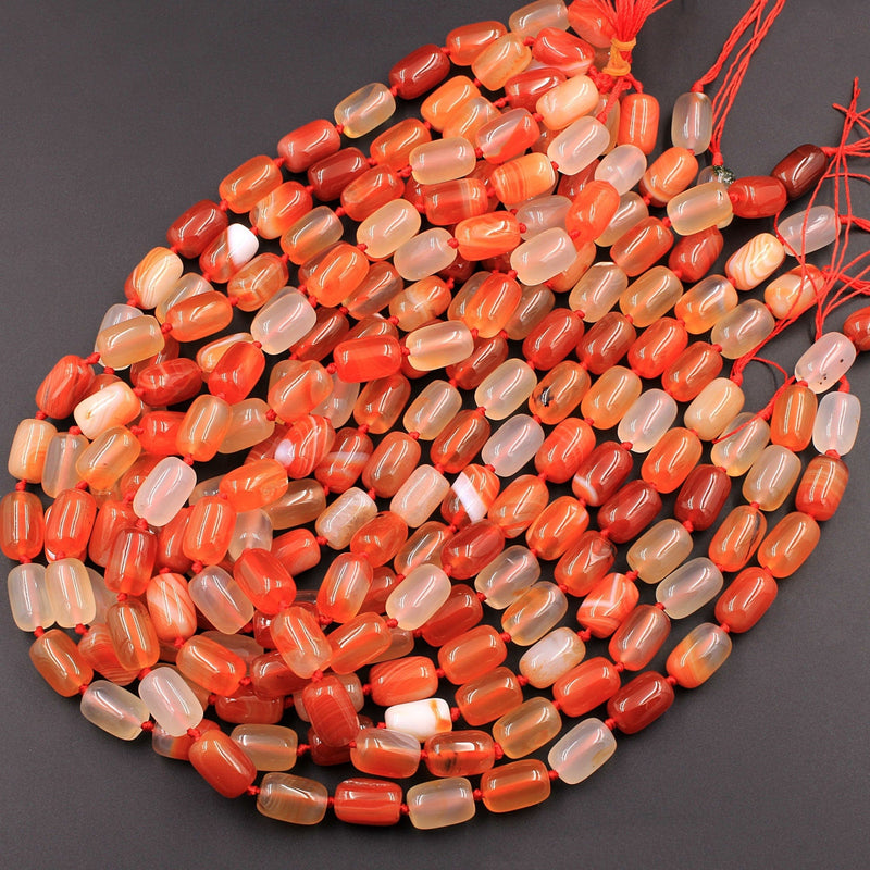 Natural Carnelian Tube Drum Barrel Cylinder Beads 14x10mm Highly Polished Finish Natural Red Orange Gemstone 16" Strand