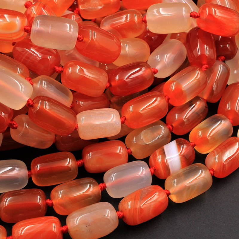 Natural Carnelian Tube Drum Barrel Cylinder Beads 14x10mm Highly Polished Finish Natural Red Orange Gemstone 16" Strand