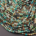 Natural Green Blue Brown Chrysocolla 2mm 4mm Faceted Round Beads Micro Laser Diamond Cut Gemstone 15.5" Strand