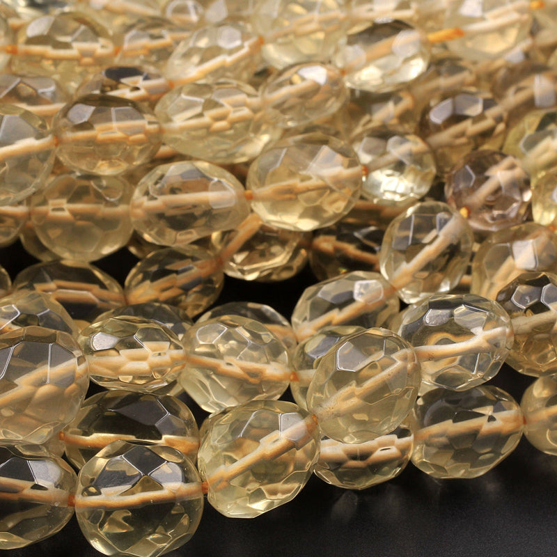 Natural Lemon Quartz Faceted Oval Puffy Egg Nugget Beads Yellow Gemstone Beads 15.5" Strand