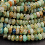 Natural Green Chrysocolla Blue Azurite Faceted Rondelle Beads 6mm 8mm Laser Diamond Cut Gemstone 15.5" Strand