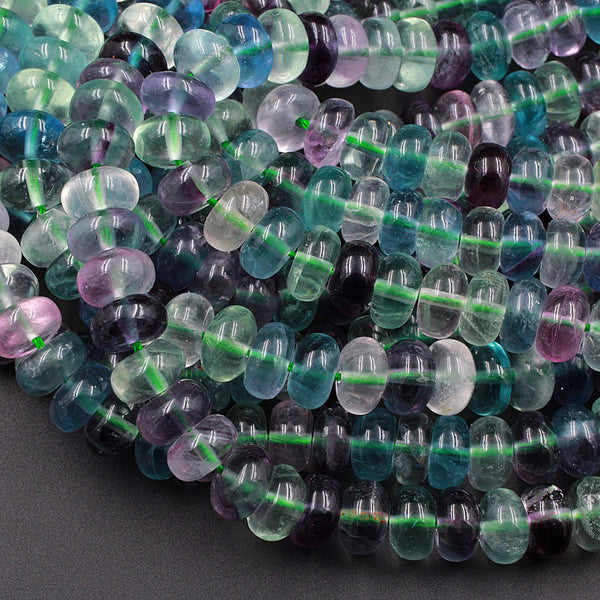 AAA Super Clear Natural Fluorite Rondelle Beads 8mm Intense Purple Green Blue Gemstone Beads 16" Strand
