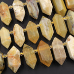 Natural Yellow Opal Faceted Double Terminated Points Top Side Drilled Healing Focal Pendant Bead African Opal Bicone Bullet 16" Strand
