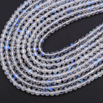 Natural Rainbow Moonstone 4mm Round Beads Extra Blue Flashes Super Translucent Real Genuine Gemstone 16" Strand