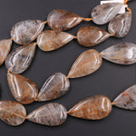 Rare Natural Cacoxenite in Quartz Beads Magnificent Large Teardrop Focal Pendant Center Drilled Gemstone Long 28" Strand