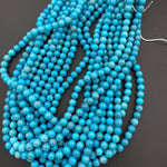 Natural Blue Turquoise 4mm 6mm Round Beads Highly Polished High Quality Real Genuine Vibrant Blue Turquoise Gemstone 16" Strand