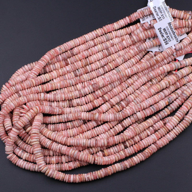 Natural Rhodochrosite Rondelle Heishi Beads 6mm 7mm Pink Red Beads Gemstone 16" Strand