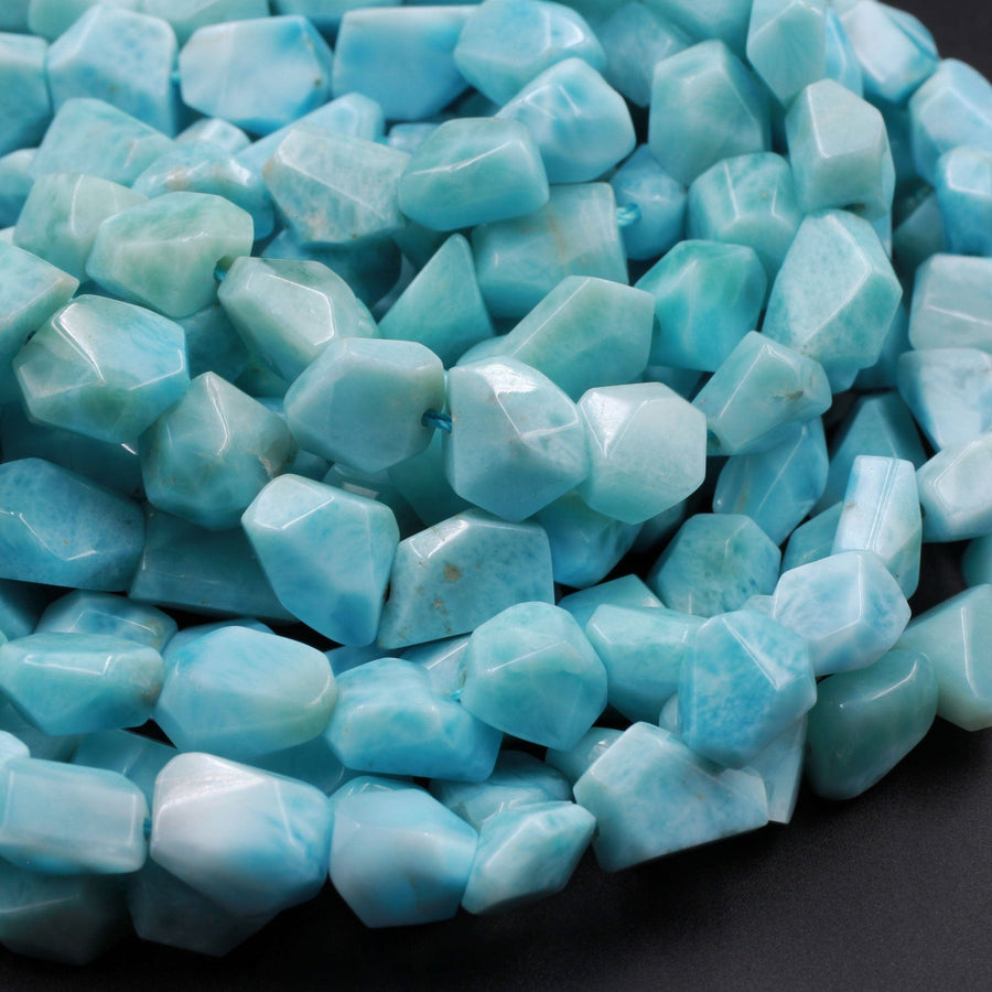 AAA Natural Blue Larimar Faceted Nugget Beads Hand Cut Freeform Real Genuine Larimar Gemstone 16" Strand