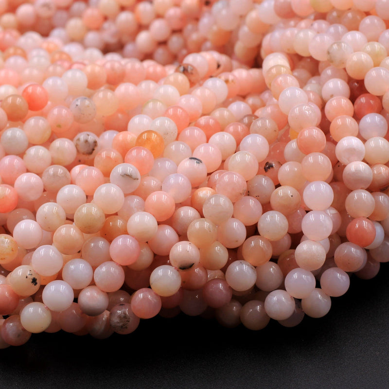 Natural Peruvian Pink Opal Beads 4mm Round Real Genuine Pink Opal Gemstone Full 16" Strand