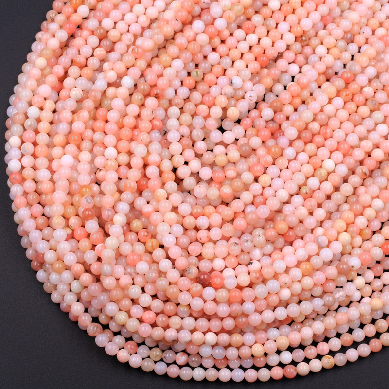Natural Peruvian Pink Opal Beads 4mm Round Real Genuine Pink Opal Gemstone Full 16" Strand