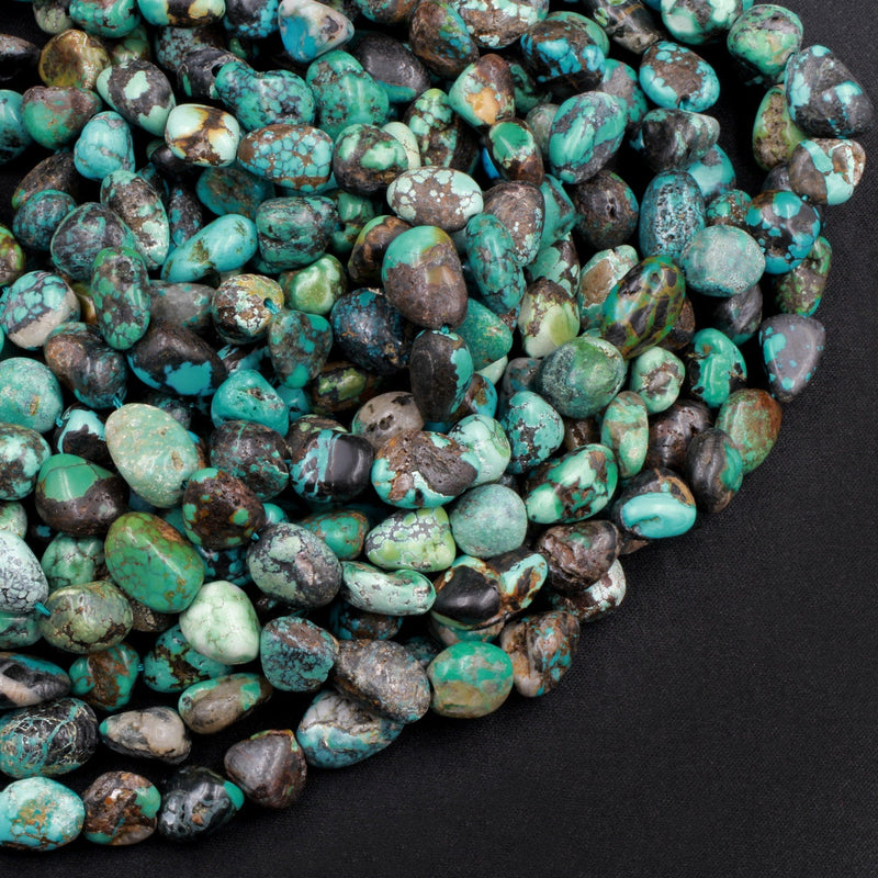 Genuine Natural Dragon Skin Turquoise Nugget Beads Chunky Freeform Real Blue Green Turquoise Pebble Beads 16" Strand