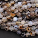 AAA Natural Montana Agate 8mm Round Beads Amazing Dendritic Pattern Unusual Brown Black White Beads 16" Strand