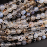 AAA Natural Montana Agate 8mm Round Beads Amazing Dendritic Pattern Unusual Brown Black White Beads 16" Strand