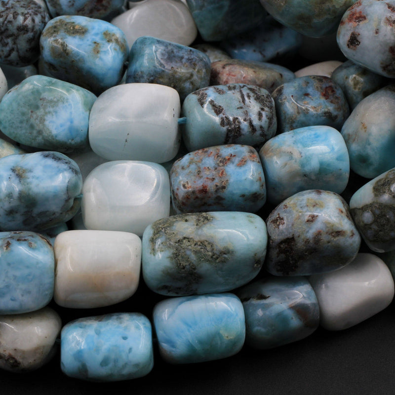 Large Natural Blue Larimar Beads Rectangle Nuggets Gorgeous Blue Red Matrix Gemstone From Dominican Republic 16" Strand