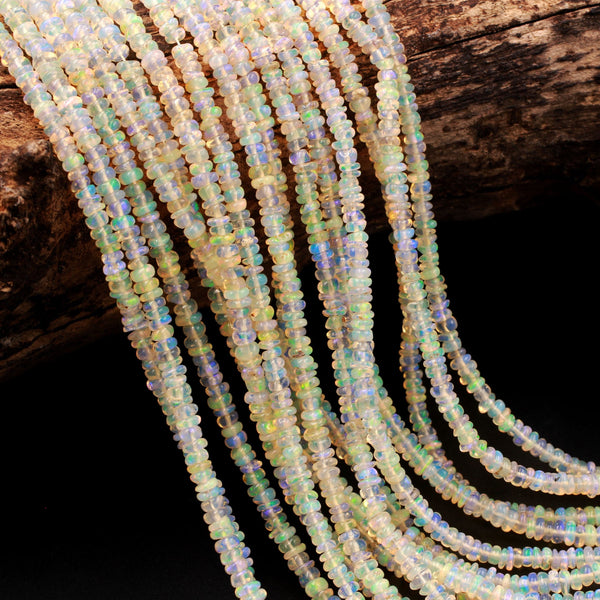 AAA Ethiopian Opal Beads Rondelle 3mm 5mm Super Flashy Fiery Rainbow Opal Smooth Rondelle Beads 17" Strand