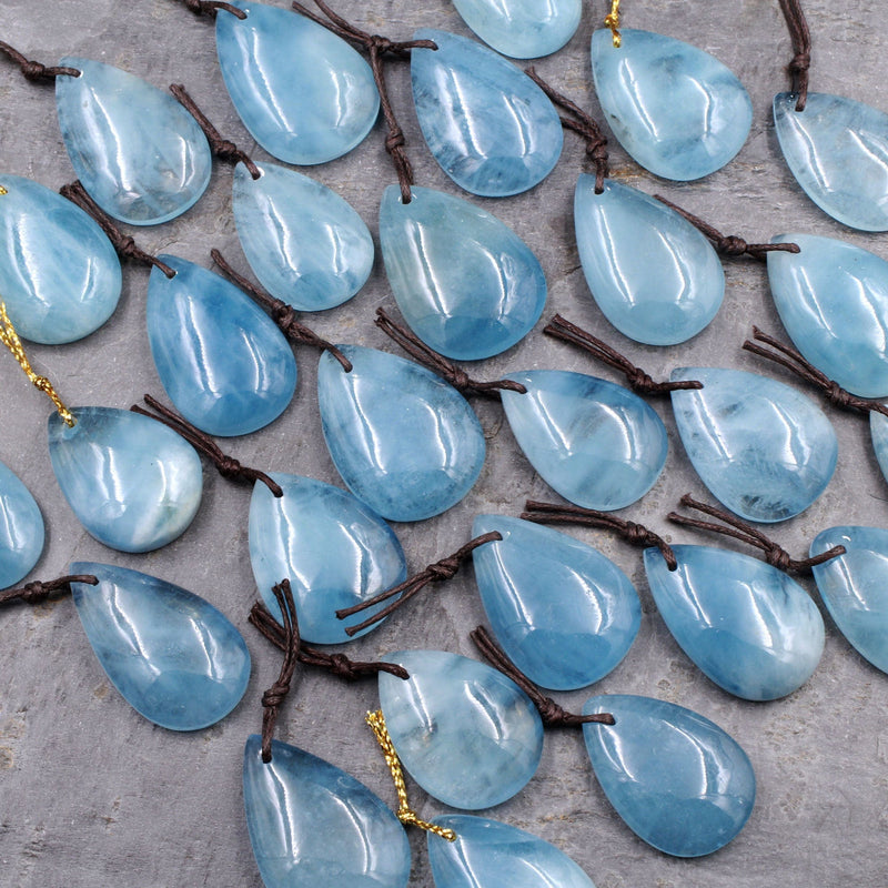 Natural Aquamarine Teardrop Pendant Front Drilled Real Genuine Blue Aquamarine Gemstone Focal Bead