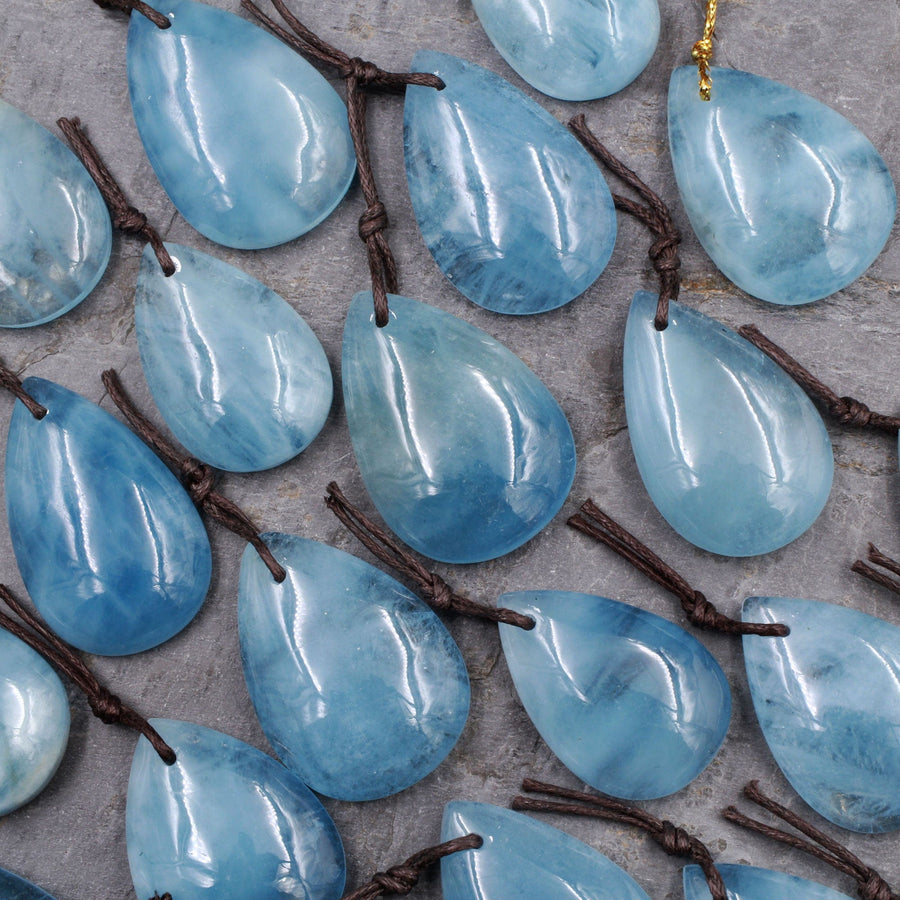 Natural Aquamarine Teardrop Pendant Front Drilled Real Genuine Blue Aquamarine Gemstone Focal Bead