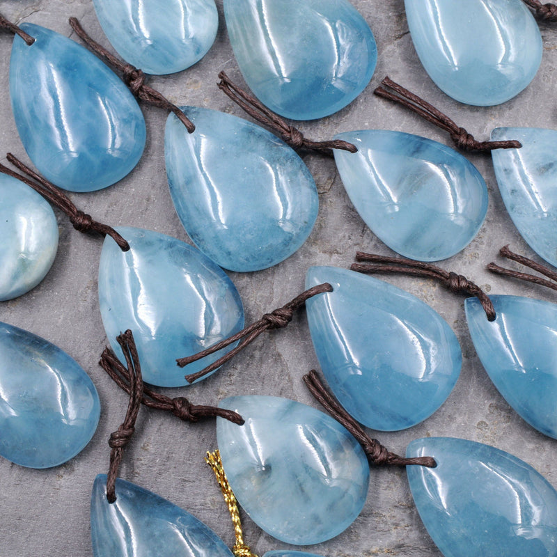 Natural Aquamarine Teardrop Pendant Front Drilled Real Genuine Blue Aquamarine Gemstone Focal Bead