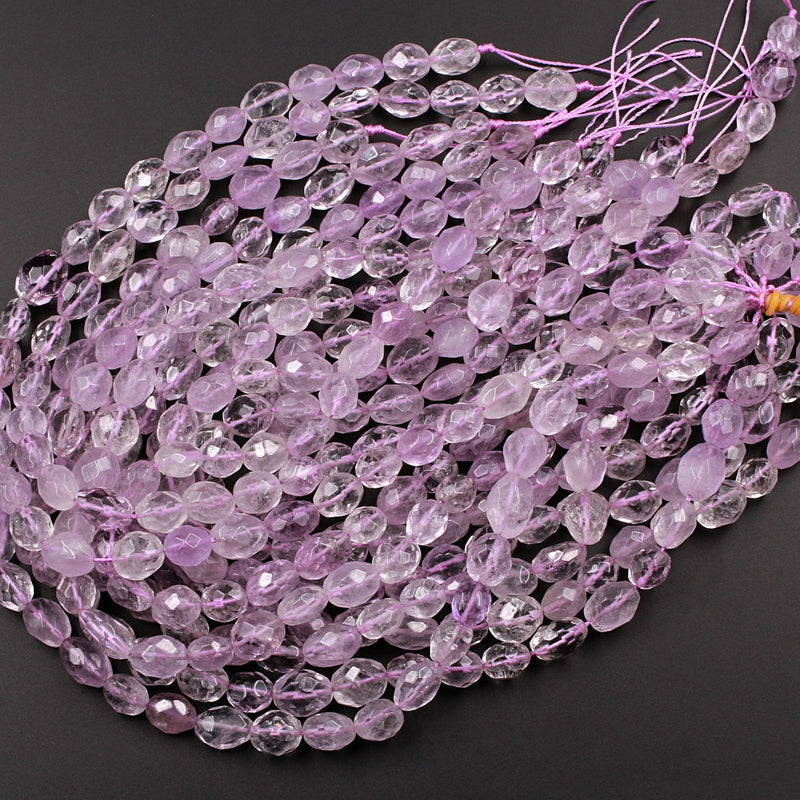 Natural Violet Purple Amethyst Faceted Nugget Oval Barrel Egg Freeform Bead Genuine Real Amethyst Gemstone 16" Strand