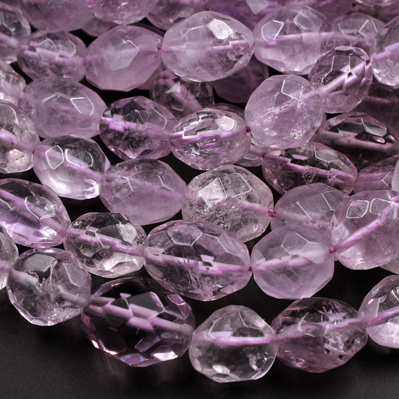 Natural Violet Purple Amethyst Faceted Nugget Oval Barrel Egg Freeform Bead Genuine Real Amethyst Gemstone 16" Strand