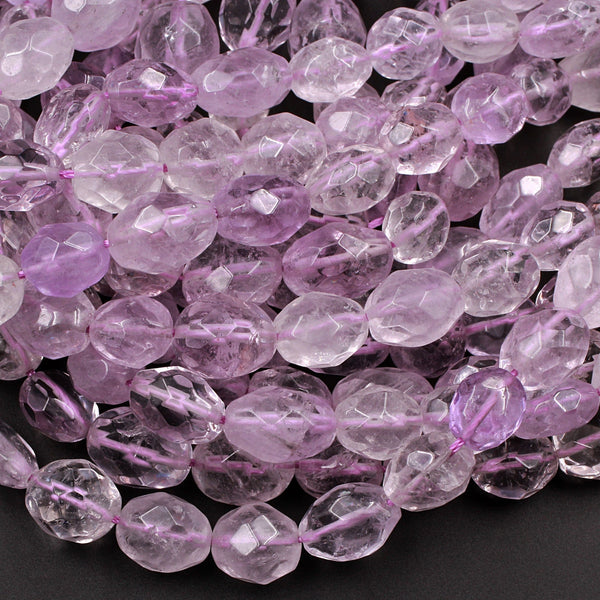 Natural Violet Purple Amethyst Faceted Nugget Oval Barrel Egg Freeform Bead Genuine Real Amethyst Gemstone 16" Strand