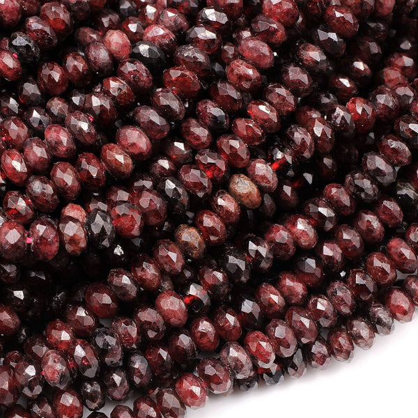 Faceted Natural Red Garnet Rondelle Beads 6mm 7mm Red Sparkle Diamond Cut Gemstone 16" Strand