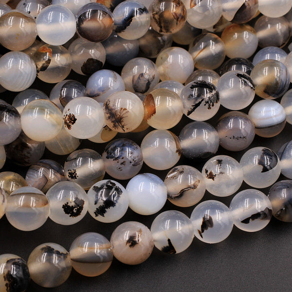 AAA Natural Montana Agate 8mm Round Beads Amazing Dendritic Pattern Unusual Brown Black White Beads 16" Strand