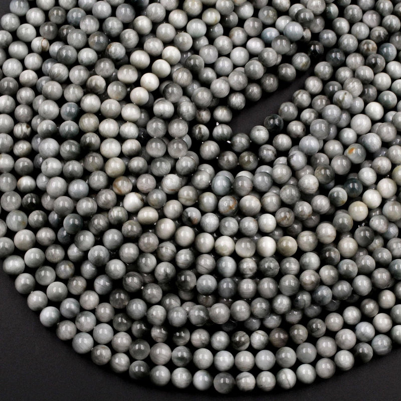 Natural Eagle Eye Beads 6mm Round Hawk Eye Beads Gray Slate Stones 16" Strand
