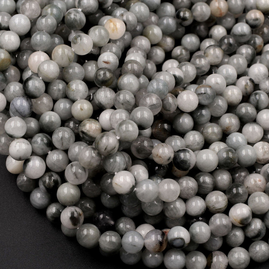 Natural Eagle Eye Beads 6mm Round Creamy Gray Slate Colors 16" Strand