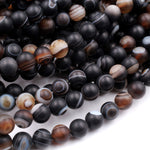 Matte Natural Black Sardonyx Agate 8mm Round Beads AA Grade Amazing Eyes Bands Veins Antique Boho Mala Beads 16" Strand