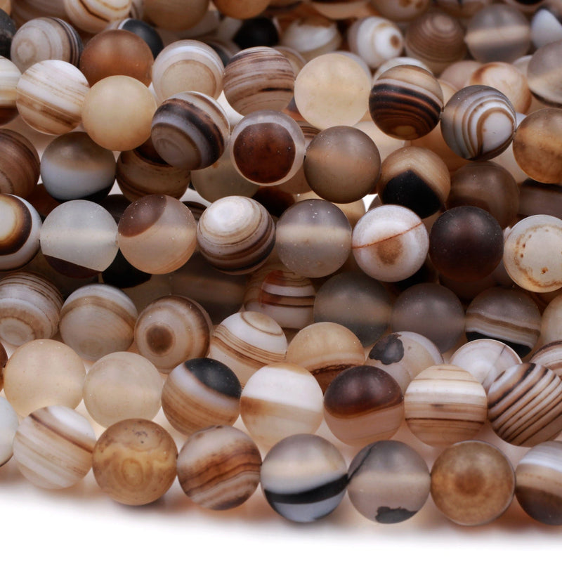 Matte Natural Brown Sardonyx Agate 8mm Round Beads AA Grade Amazing Eyes Bands Veins Antique Boho Mala Beads 16" Strand