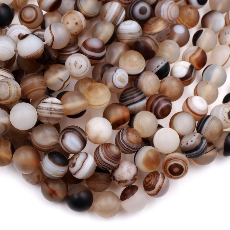 Matte Natural Brown Sardonyx Agate 8mm Round Beads AA Grade Amazing Eyes Bands Veins Antique Boho Mala Beads 16" Strand