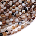 Matte Natural Brown Sardonyx Agate 8mm Round Beads AA Grade Amazing Eyes Bands Veins Antique Boho Mala Beads 16" Strand