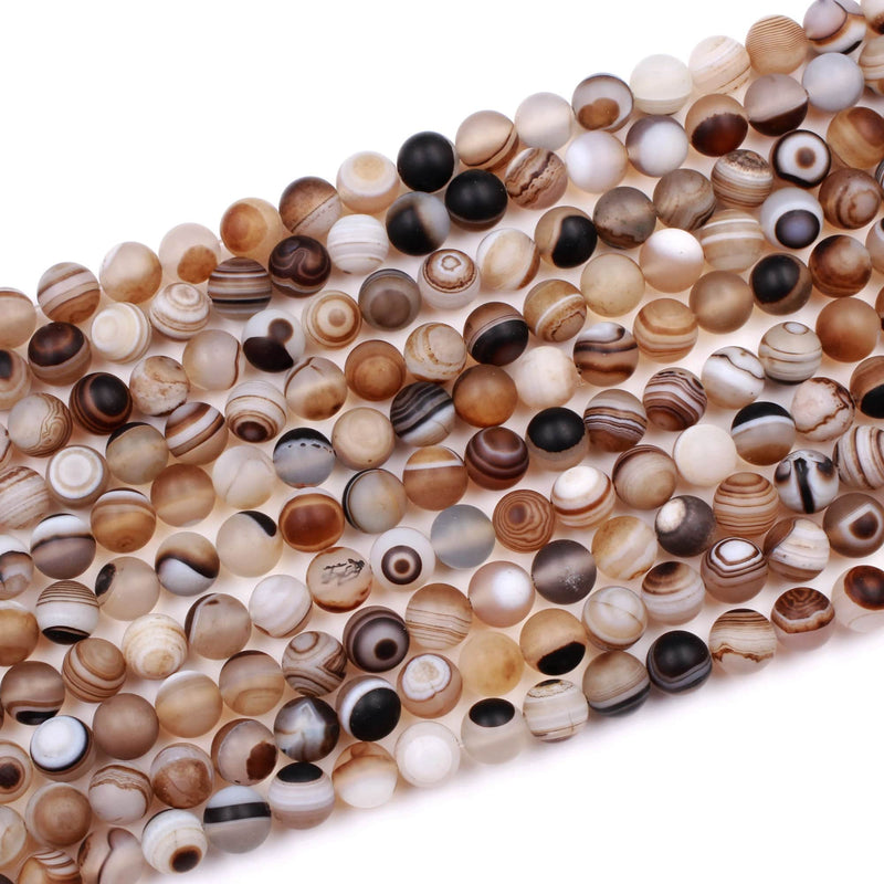 Matte Natural Brown Sardonyx Agate 8mm Round Beads AA Grade Amazing Eyes Bands Veins Antique Boho Mala Beads 16" Strand