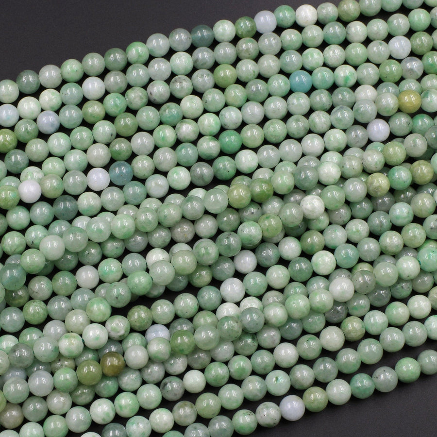 Natural Green Jadeite 6mm Round Beads Real Genuine Green Jade Gemstone 16" Strand