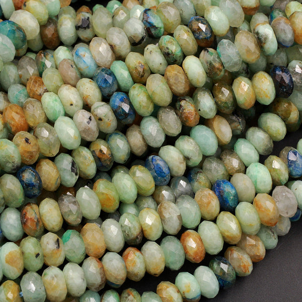 Natural Green Chrysocolla Blue Azurite Faceted Rondelle Beads 6mm 8mm Laser Diamond Cut Gemstone 15.5" Strand