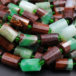 Natural Australian Green Chrysoprase Faceted Tube Rectangle Beads Cylinder Green Brown Bead 16" Strand