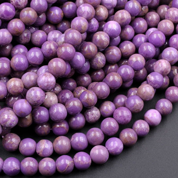 Natural Phosphosiderite 6mm 7mm 8mm 10mm Round Beads Natural Rich Lavender Purple Phosphosiderite High Polish 16" Strand