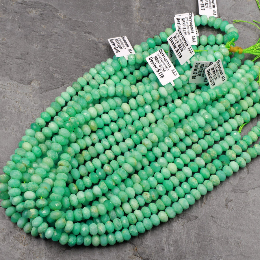 AAA Natural Australian Green Chrysoprase Faceted Rondelle 6mm 7mm 8mm 9mm Beads Diamond Cut Gemstone Beads 16" Strand