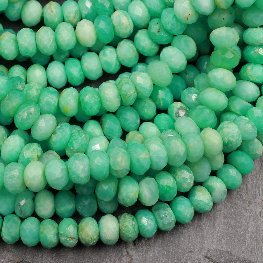 AAA Natural Australian Green Chrysoprase Faceted Rondelle 6mm 7mm 8mm 9mm Beads Diamond Cut Gemstone Beads 16" Strand